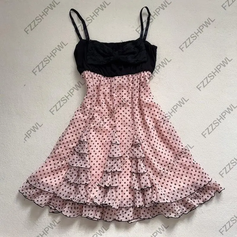 Streetwear Harajuku Polka Dot Print Dress Fashion Punk Braces skirt Spicy Girls Rock Goth Unique rock Punk Chic A-line skirt