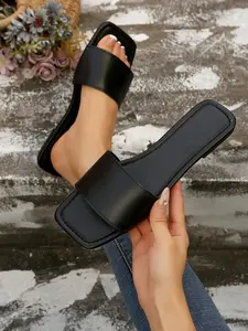 Women's Fashion Comfortable Minimalist Design Outdoor Beach Daily Wear Large Size Dressy Flat Sandals, New Style Casual Slip-On Shoes