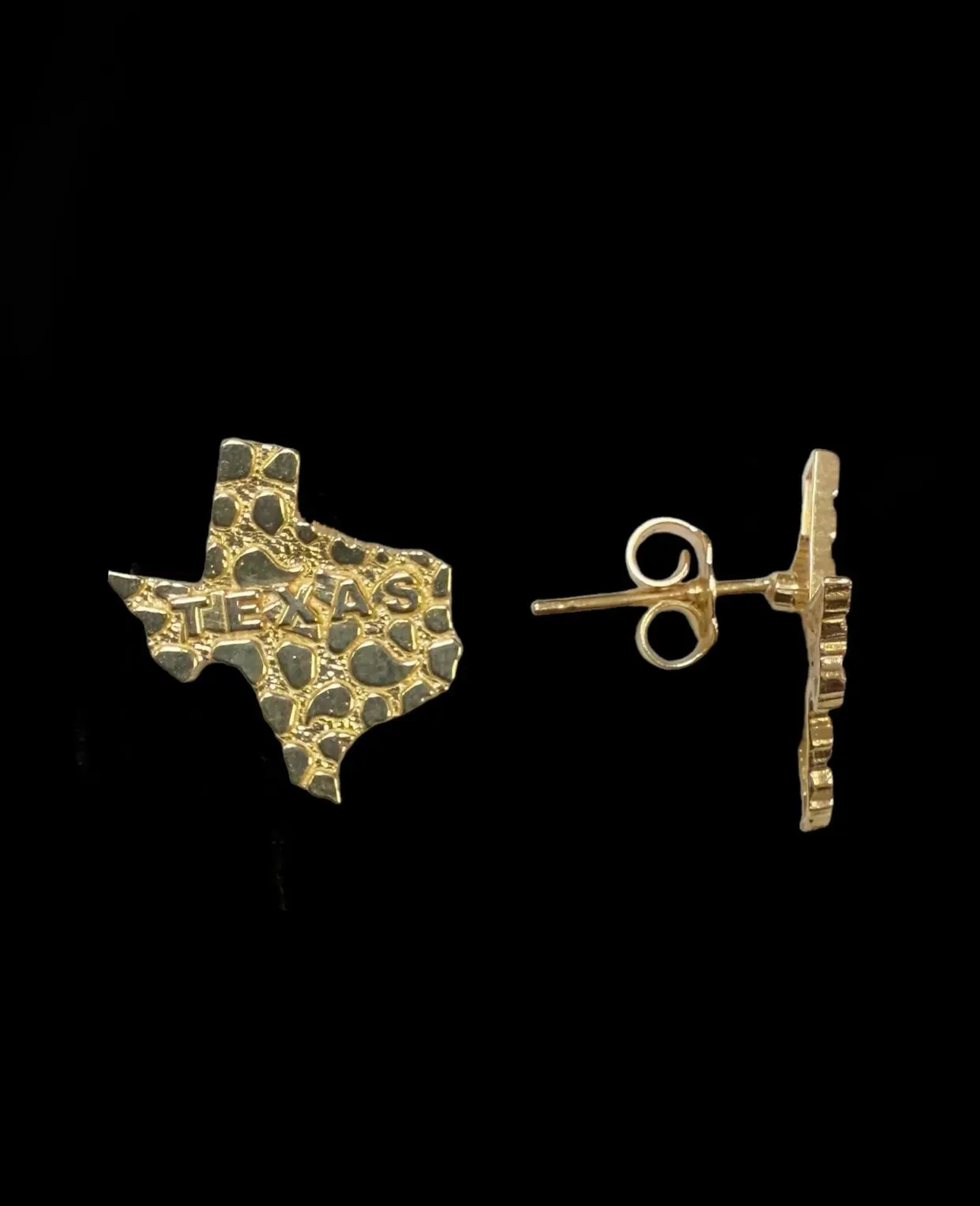 Texas Nugget Stud Earrings Push Back Gold 10k