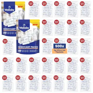 Wallaby 2 gram Silica Gel Desiccant Dehumidifier Packs (500 Count) Food Safe Pure White - Rechargeable Moisture Absorbers