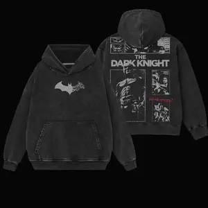 Superstyle The Dark Knight - The Gotham Guardian  HeroVerse Comic Edition Double Printed Oversize Lightweight Acid Washed Tee Hoodie Sweater TV Series Graphic Design Top Cotton Streetwear Comic Superheroes T-Shirt Crew Neck Clothes Menswear Womenswear VR3