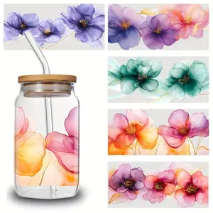 5 Sheets Ink Flower UV DTF Cup Stickers, DTF Friction Transfer Stickers, Color Rendering Transfer Stickers For 16oz Glass, DIY, Furniture, Crafts