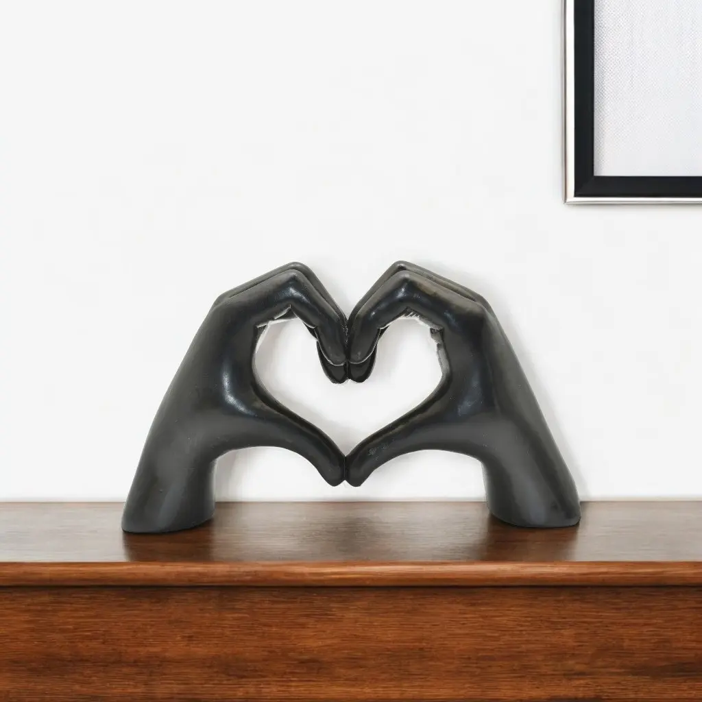HomeRoots 568334 4-in Black Resin Heart Hands Tabletop Sculpture, Home Supplies Decorative Accent for Lounge, Ideal Gift for Living Spaces