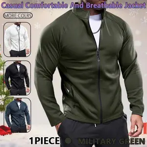 Men's Lightweight Jacket - Comfortable Polyester Fabric, Quick Dry, Slim Fit, Zipper Training Suit for Hiking & Fitness, Spring Autumn Long Sleeve Tops