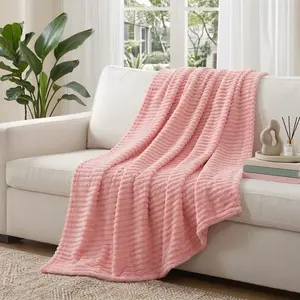 NTBAY Ribbed Striped Flannel Fleece Blanket - Ultra Soft Cozy Plush Throw Blanket for Couch & Bed, Lightweight Fuzzy Decorative Blanket for Travel/Camping, All Season Luxury Home Gift