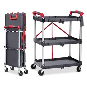 【GARVEE】150 LBS Folding Utility Cart with Collapsible Design, All-Terrain Lockable Wheels, Aluminum Portable Rolling Tool Cart, Ergonomic Handle, Ideal for Home, Garage, Workshop, Folds to 7.5 Inches Thin