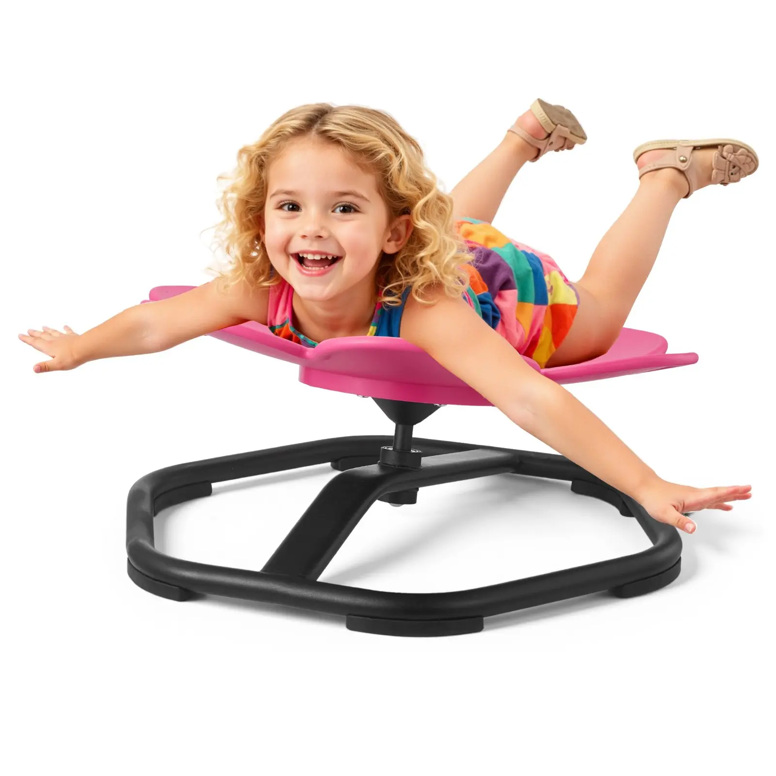 VEVOR Flower-Shaped Kids Armless Single Seat, 220 lbs Capacity, Sensory Spinning Toy Seat with Non-Slip Metal Base, for Autistic Kids' Coordination Balance Focus, Rose Color Indoor Furniture