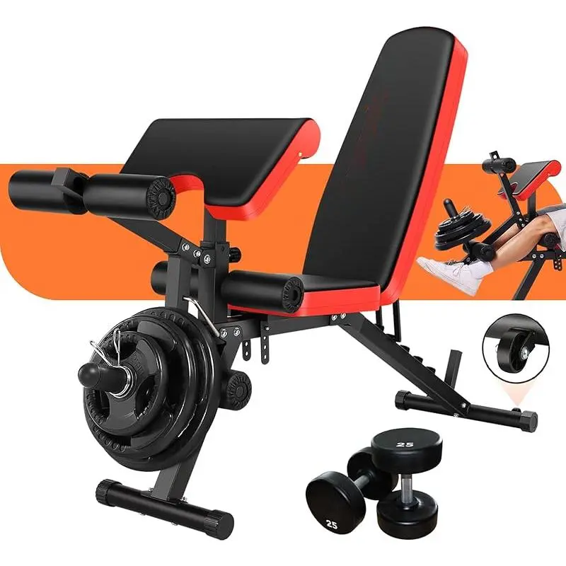 Adjustable Weight Bench with Leg Extension, Leg Curl, Preacher Curl - 800 lbs Capacity Heavy Duty Home Gym Bench - Flat, Incline, Decline Positions - Full Body Workout for Better Training Efficiency, Comfortable Experience, Comprehensive Fitness Results,