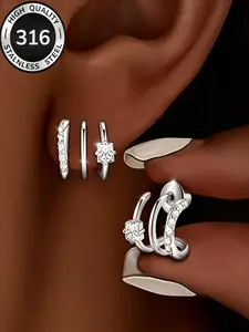 2pcs High-Quality Triple Arc Earrings, Synthetic Zirconia, Fashionable Simple Design, Perfect for Daily Wear, Weddings, Parties