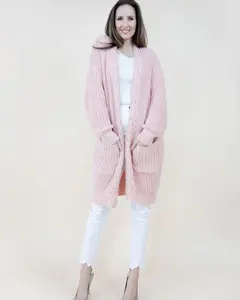 Eyelash Long Sleeve Braided Trim Pocket Cardigan