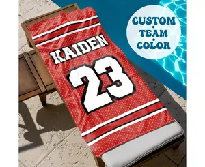Personalized Custom Sports Team LOGO Beach Towel 30x60 Inches Cotton Fleece Microfiber Unisex Absorbent Fast-Drying Soft Design Printed Edge-to-Edge Gift for Kids