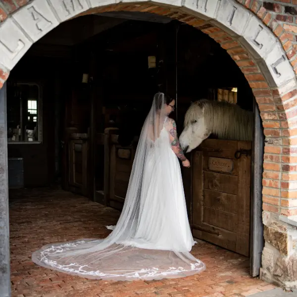 Western Show Bit Cathedral Wedding Veil Charlotte Guernsey - Hand Drawn Equestrian Bridal Veil, Wildflower Cowgirl Wedding Veil, Rustic Ranch Wedding, Horse Girl Bride, 120 Inch Heirloom Bridal Veil, Handmade Embroidered Tulle Veil