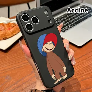 Straight Edge Phone Case for iPhone 17 16 Pro Max 15 Plus 14 13 12 11 Air XR E XS Monkey with Hat Pattern Anti-Scratch Shockproof TPU Bumper Drop-proof Cover