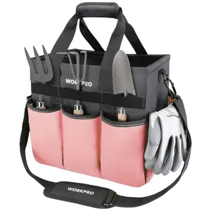 #Summervibes WORKPRO Garden Tool Bag, Heavy Duty Gardening Tote Bag Organizer with 10 Pockets and Long Adjustable Shoulder Strap, Standable Garden Home Tool Kits Organizer, Pink - Pink Ribbon