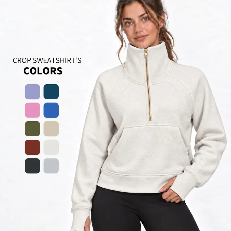 THE GYM PEOPLE Womens' Hoodies Half Zip Fleece Crop Pullover Sweatshirts with Pockets Thumb Hole  Casual Long Sleeve Tops y2k Kangaroo Activewear