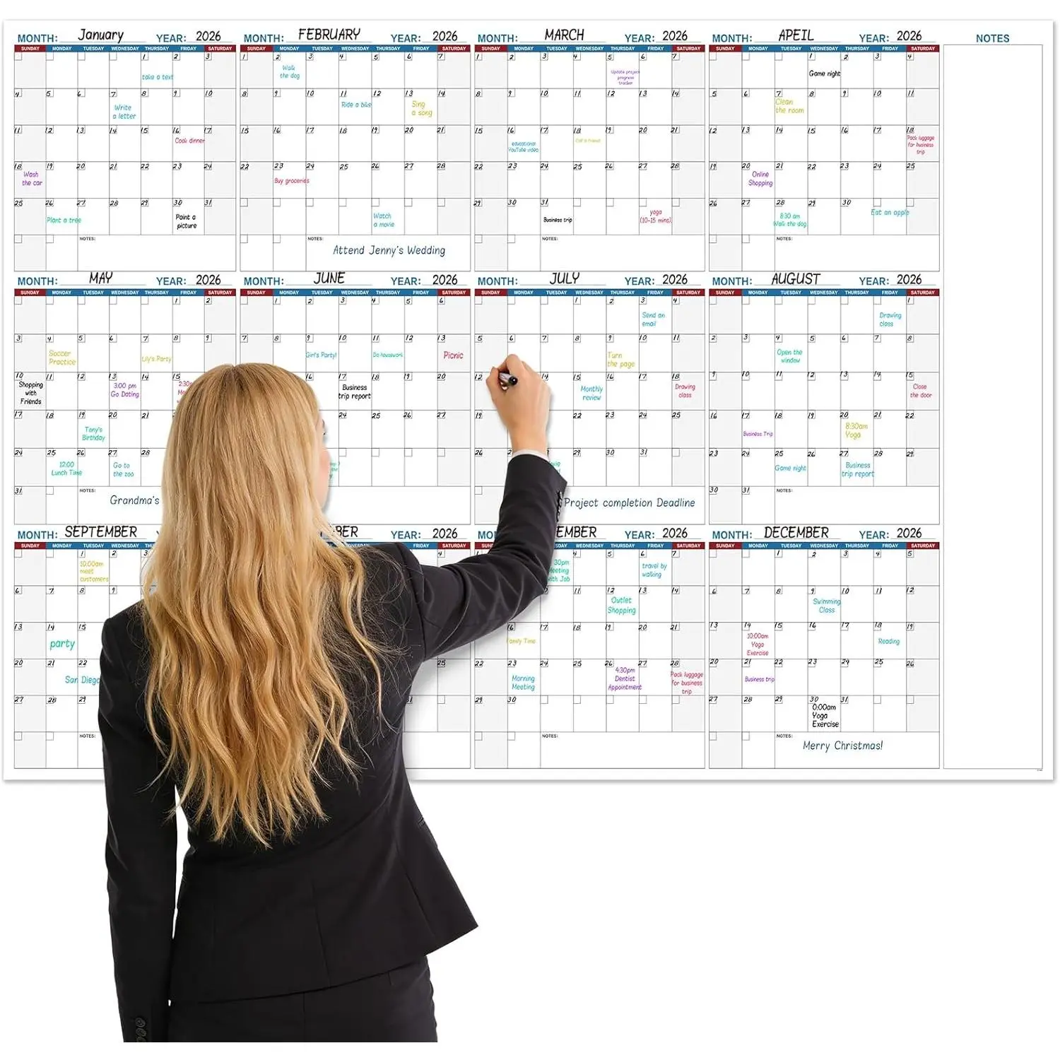 Large Dry Erase Calendar for Wall, Yearly Wall Calendar Dry Erase, 37" x 58", 12-Month Undated Blank Calendar Planner, Erasable &  Laminated Wall Calendar, Dry Erase Wall Calendar with 15 Round Stickers,  for Office, Classroom,