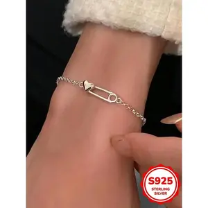S925 Sterling Silver Heart Shaped Bracelet, Heart Charm Bracelet, Fashionable Bracelets for Women & Girls, Trendy All-match & Exquisite Jewelry for Birthday Gift