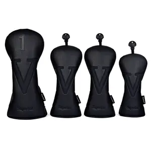 SuperKit Full Black Golf Club Head Covers Set - Premium Wooden Golf Accessory for Enhanced Protection & Stylish Fit
