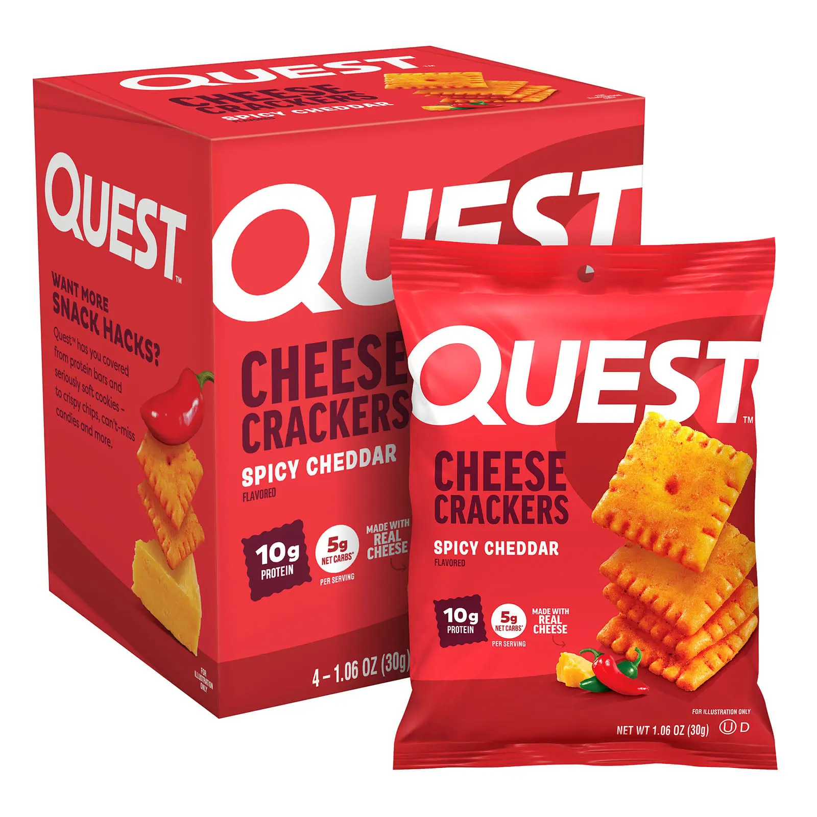 Quest Nutrition Cheese Crackers, Spicy Cheddar, 4 Bags 1.06 oz (30 g) Each