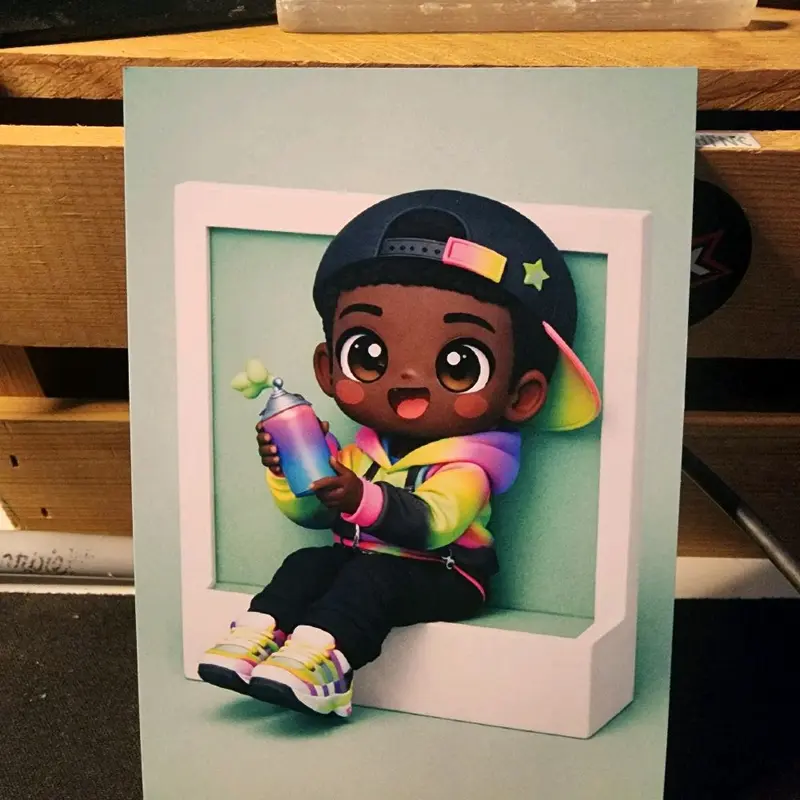 Black Kawaii Mini Poster 4x6 Inches - Compact Size for Easy Display & Cute Playful Aesthetics Wall Decoration Print Artistic