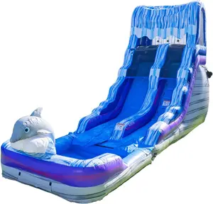 HeroKiddo 16ft Tall Dolphin Inflatable Water Slide with Detachable Pool & Blower, 26ft Long Commercial Grade PVC, Heavy Duty Wet/Dry Slide for Kids & Adults, Front Load Entry for Easy Supervision