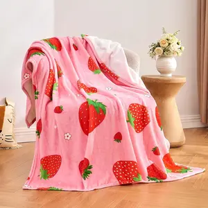 Strawberry Pattern Blanket, Soft Comfortable Throw Blanket, Warm Napping Blanket For Home Office Travel Camping; teen girl