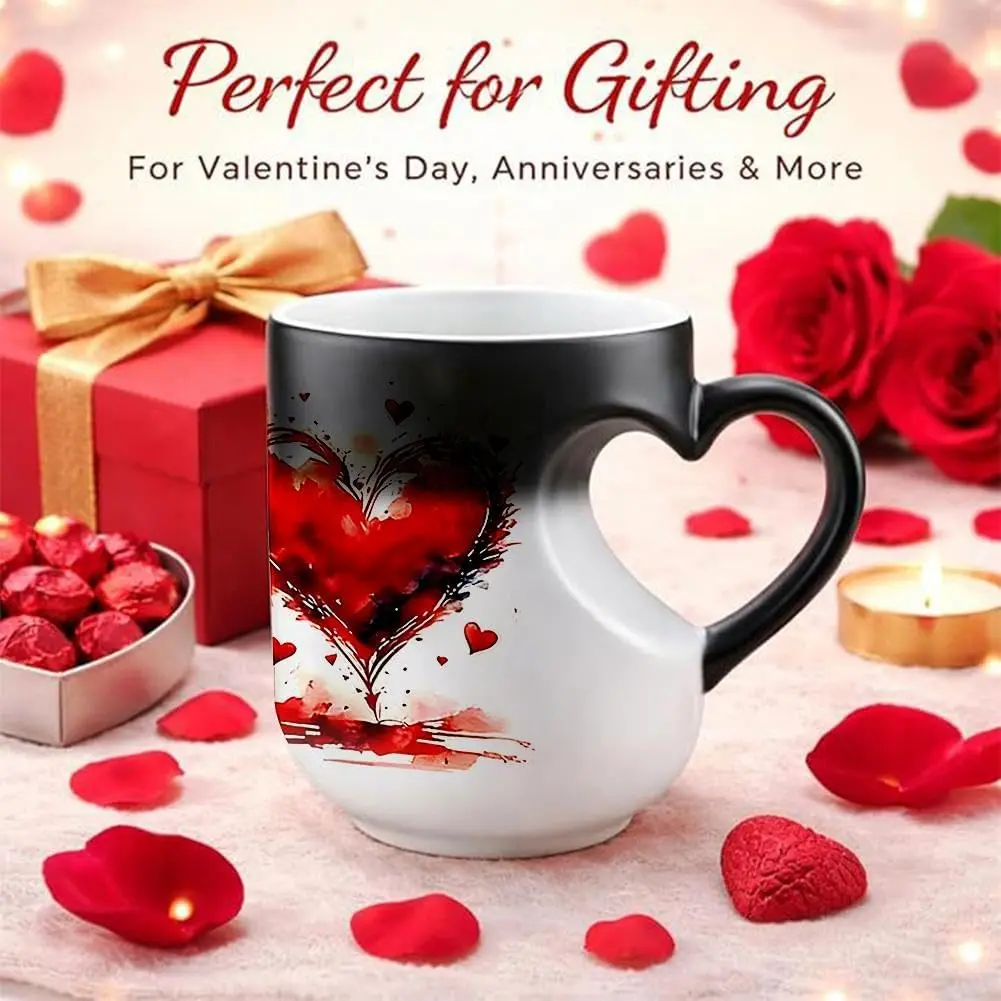 Heart-Shaped Color Changing Magic Ceramic Mug, Heat Sensitive Coffee Cup with Romantic Surprise Design When Filled With Hot Beverage,Unique Anniversary Mothers Day Gifts for Mom Women Wife