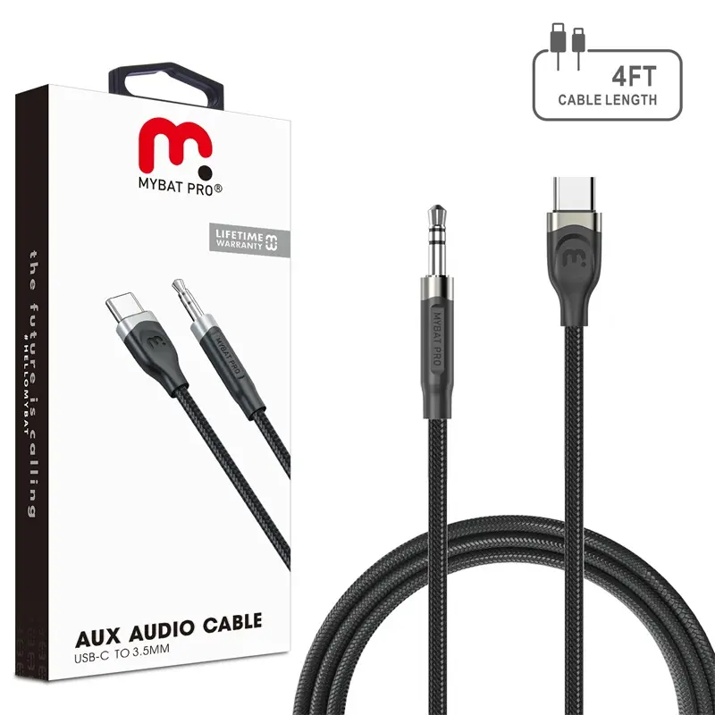 MyBat Pro USB-C to 3.5mm Male Audio AUX Cable, 4 FT Black, Compact Connectivity, Lifetime Warranty, Phone & Device Electronics Audio Accessory