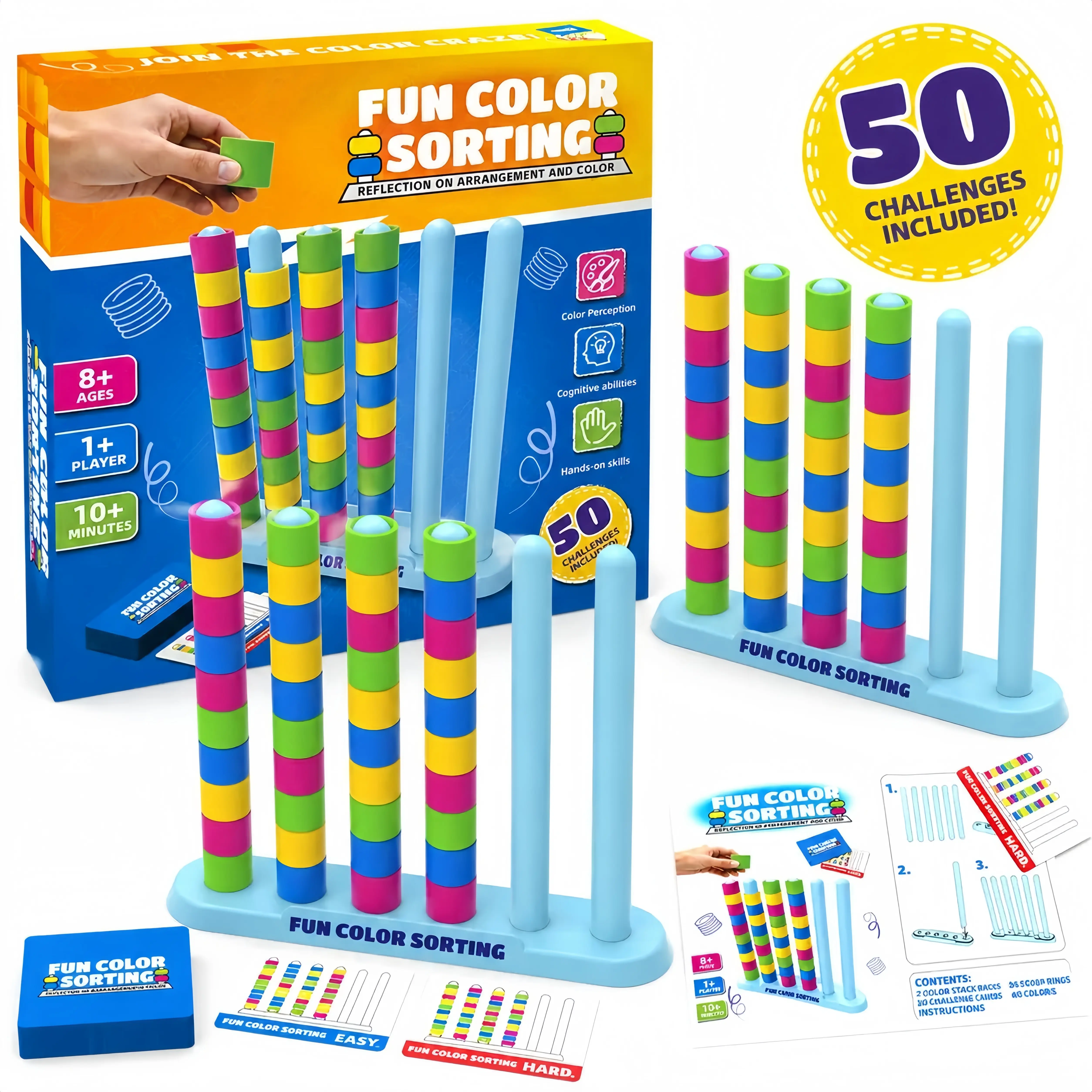 Interactive Pattern Matching Logic Board Game - Ages 8+ Family Game Nights Toy, 50 Challenge Cards, Color Sorting Activity to Boost Focus, Build Logical Thinking & Develop Fine Motor Skills