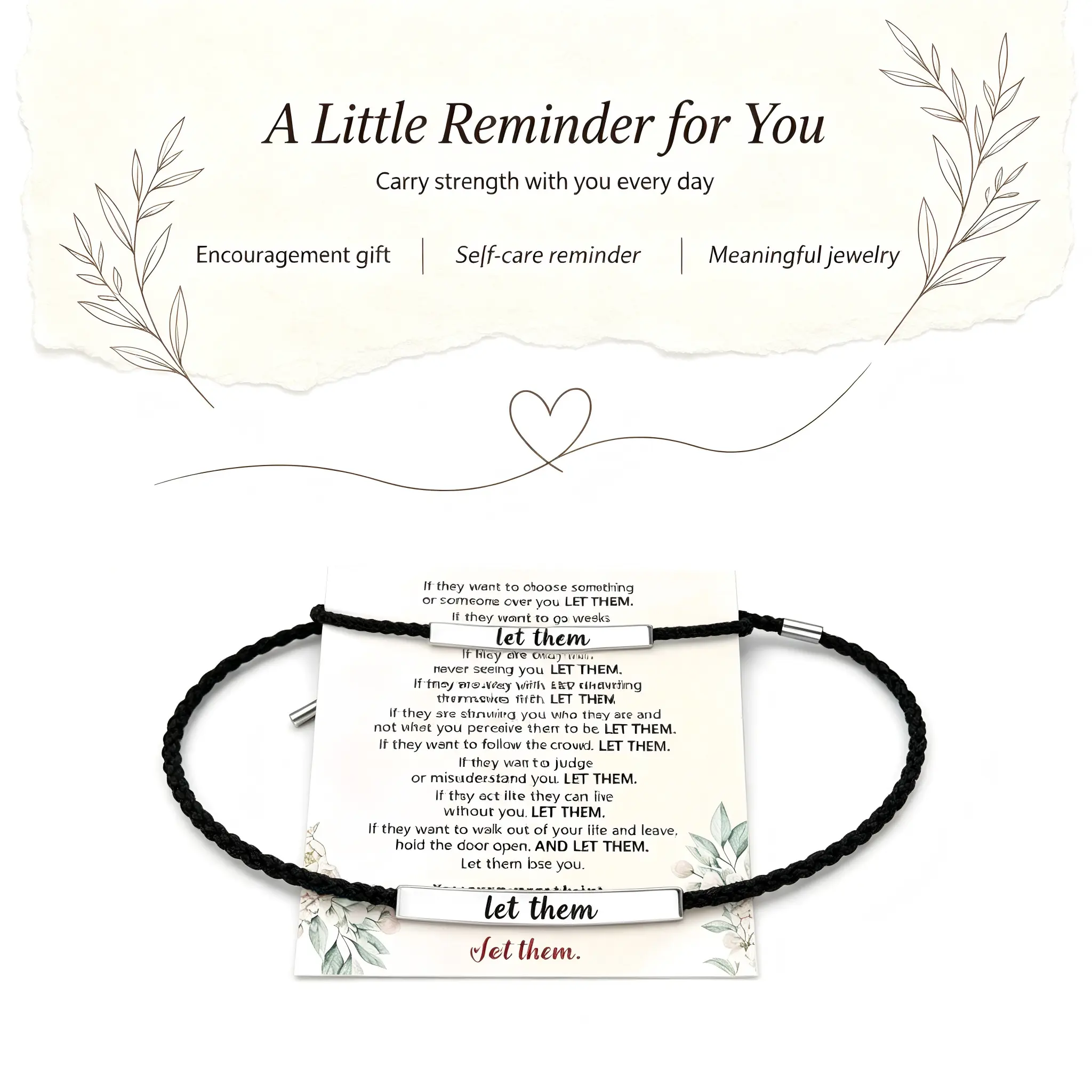 Women's 'Let Them' Mantra Text Engraving Stainless Steel Woven Bangle - Waterproof, Hypoallergenic Braided Rope Adjustable Daily Female Reminder Jewelry Gift, Casual Wear, Motivation, Push Presents, Arm Candy Accessories, Bracelet Stacking, Friends, Meani