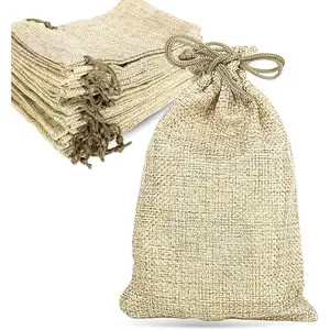 50 count Burlap Bags with Drawstring,4x6 Inch Cream color Drawstring  Bag  Pouches for Wedding Party Favors, DIY Craft