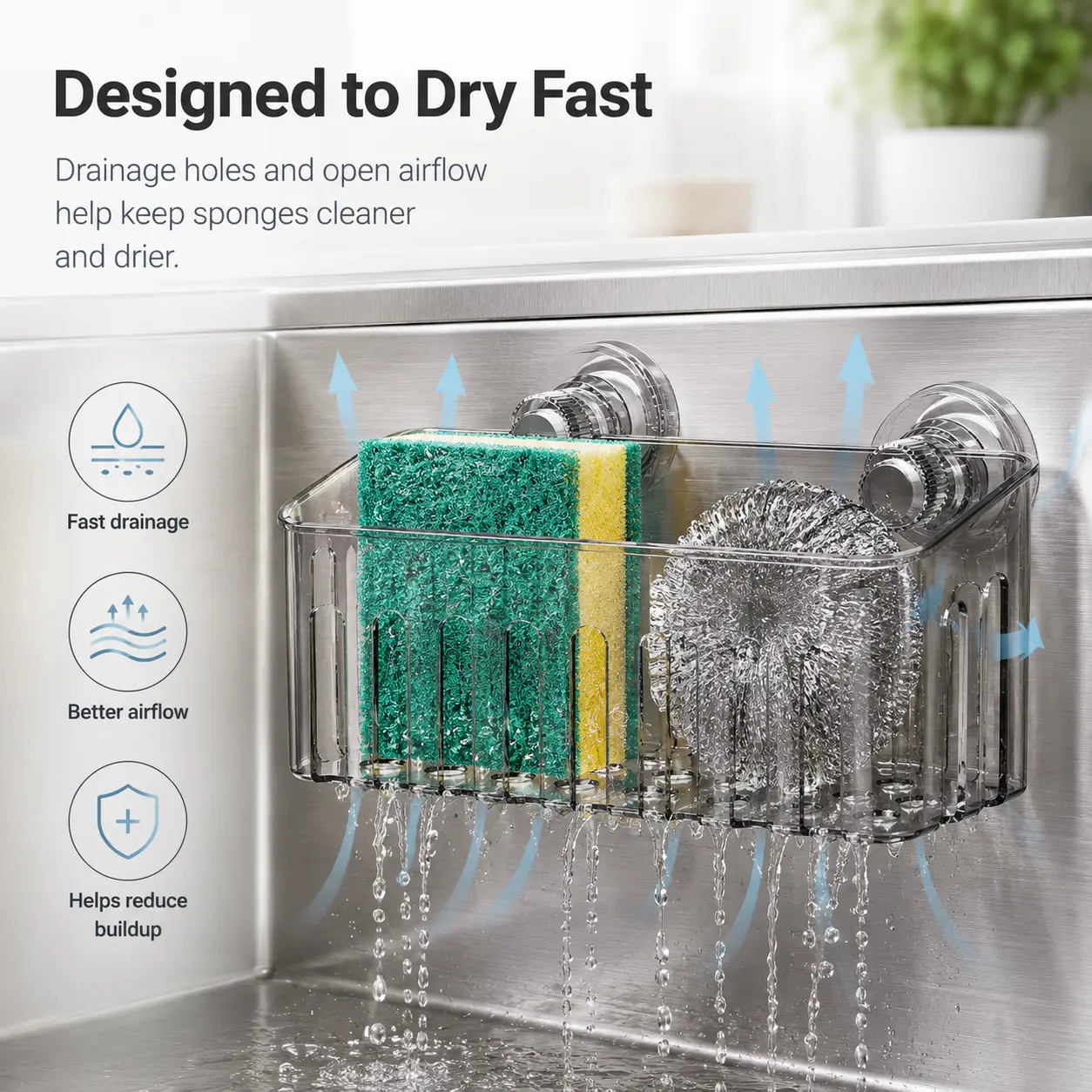 Kitchen Sink Drain Rack, No-Drill Twist-Lock Organizer with Concealed Mounting Design & Multiple Drainage Holes, Quick-Dry Sink Caddy for Sponges, Brushes, Utensils, Kitchen & Bathroom Storage