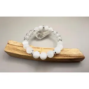 Full Moon Phase Crystal Bracelet with Moonstone Selenite Clear Quartz Hematite Beads for Lunar Energy and Transformation
