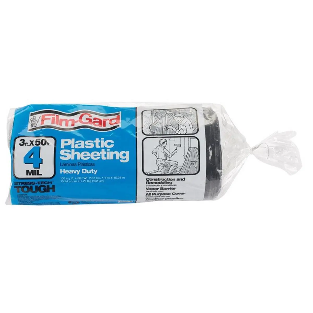 Film-Gard Plastic Film, 4 mil Thick Black Polyethylene Sheeting, 3 ft x 50 ft, All Purpose Cover for Weatherproofing and Ground Cover