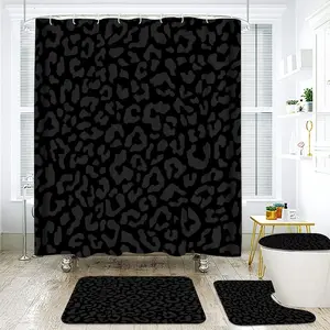4 Pcs Cheetah Shower Curtain Bathroom Set, Black Leopard Animal Print Complete Bathroom Decor Set Including Shower Curtain, Rugs and 12 Hooks for Bathroom Decoration