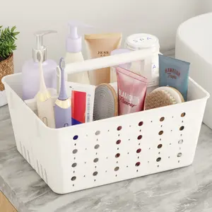 Lifewit Portable Shower Caddy with Handle - Rectangular Modern Plastic Open Basket with Hollow Drain Holes, Adjustable Sections, for Bathroom, Dorm Home Organizer