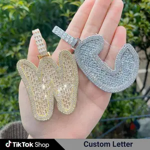 Custom Letter CZ Pendant Necklace Cubic Zirconia Uneven Letter Design Hip Hop Jewelry for Men Women Gift Party Daily Accessory