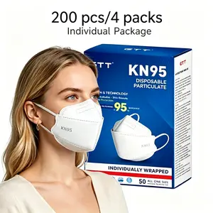 200PCS/4packs White KN95 Fish-Shaped Masks, 5-Layer High Filtration 95% Protection, Individually Wrapped Disposable Face Masks, Breathable Comfortable Safety Mask for Adults