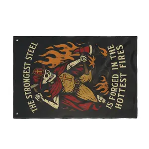 Double-Sided Flag - 'The Strongest Steel Is Forged in the Hottest Fires' Skeleton Firefighter Banner