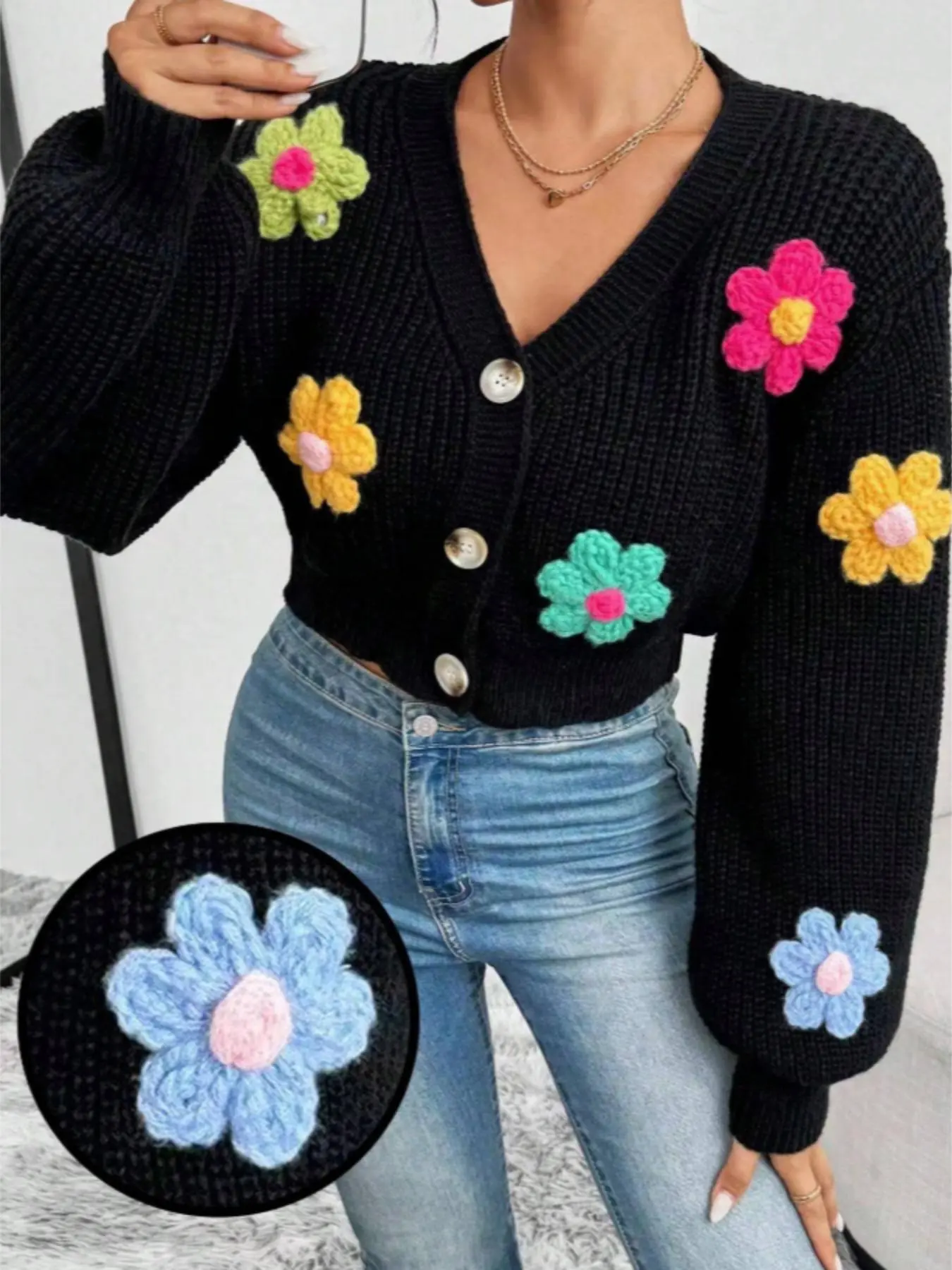 chunky flower cardigan - TikTok Shop