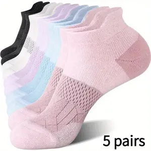Women's Sporty Ankle Socks (5 Pairs) - Socks for Women, Polyester, Ultra-Soft, Moisture-Wicking, Lightweight, Breathable, Assorted Colors, 1 Size Fits Most for Running, Prolonged Sweat Activities, Sporty Socks