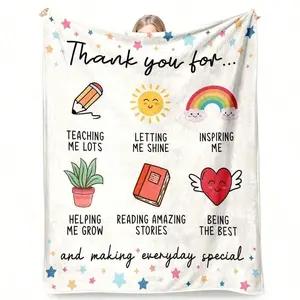 Teacher Appreciation Flannel Throw Blanket - 280gsm Super Soft, Warm, Cozy, Lightweight, Breathable Printed Polyester All-Season Blanket, Teacher Appreciation Gifts for Sofa, End of Year Graduation