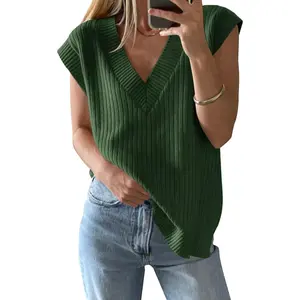 Saodimallsu Womens V Neck Sweater Vest Oversized Ribbed Knit Sleeveless Casual Loose Fit Pullover Tank Top