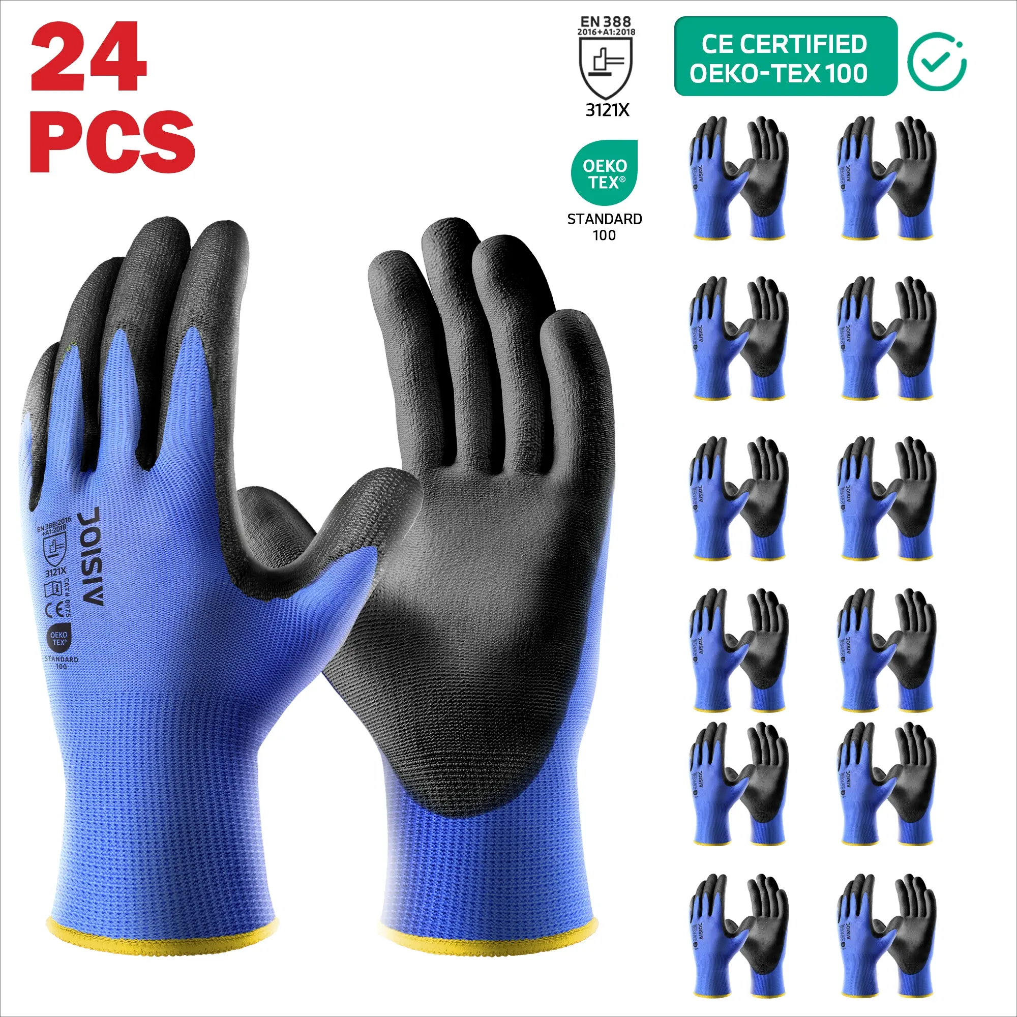 24PCS Work Gloves for Gardening, Breathable Heavy Duty Protective Non-Slip Gloves with Superior Grip, Abrasion Resistant & Durable, Unisex for Outdoor, Factory & Car Repair