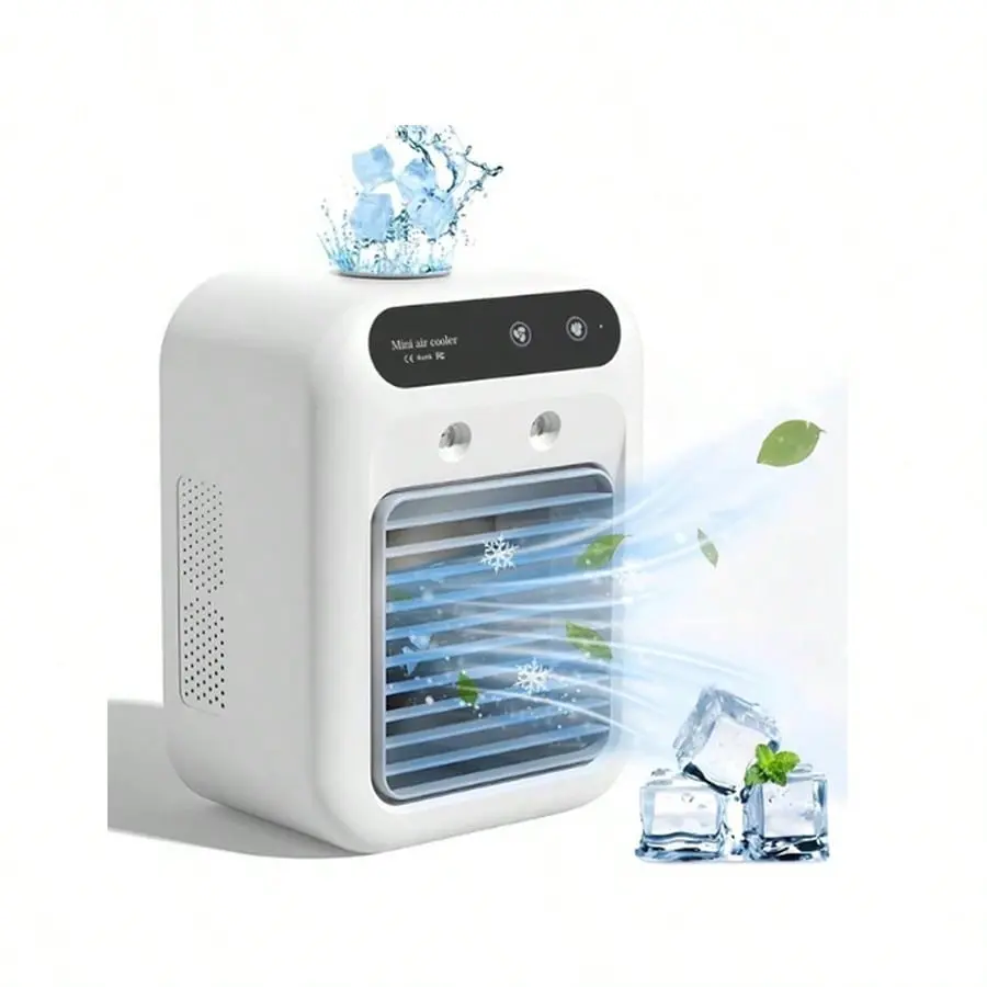 Portable Air Conditioner, 25w Rechargeable Mini Portable Air Conditioner, Air Cooler Fan, 2 Speed Personal Cooling Fan, Small Indoor Air Conditioner for Bedroom, Office, Home Appliance Handheld Desktop Fans