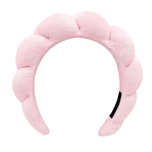 Spa sponge headband for washing face, skincare headbands for makeup removal, shower, hair accessories, terry cloth headbands for women (pink)