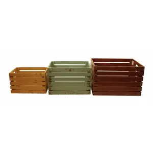212 MAIN Wald FL5011 Set of 3 Distressed Wooden Boxes - High-Capacity Arts Storage Organiser with Rustic Charm for Mothers