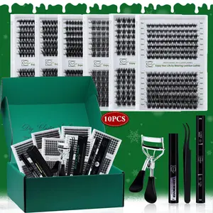 Wispy Individual Segmented False Eyelash with Lash Remover & Lashes Curler & Lash Glue & Tweezers Kit, DIY Eyelash Extensions, 1 Set Natural Curling Cluster Eyelash for Women Makeup