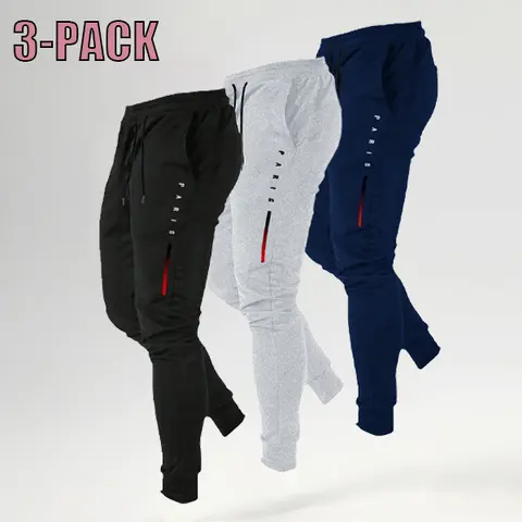 Men’s 1–4-pack jogger pants for all seasons, lightweight outdoor sports joggers that are soft, breathable, machine washable, and non-see-through with prints; multi-pack athletic casual pants (black, gray, navy blue); non-see-through men’s pants; back-to-s