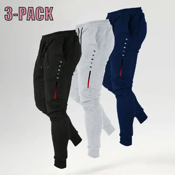 Men's 3 Pack Jogger Set  All Season Outdoor Uncuffed Streetwear, Soft Breathable Machine Washable Non-Transparent Print Multi-Pack Athleisure Pants (Black, Gray, Navy), Non-Transparent Men's Pants